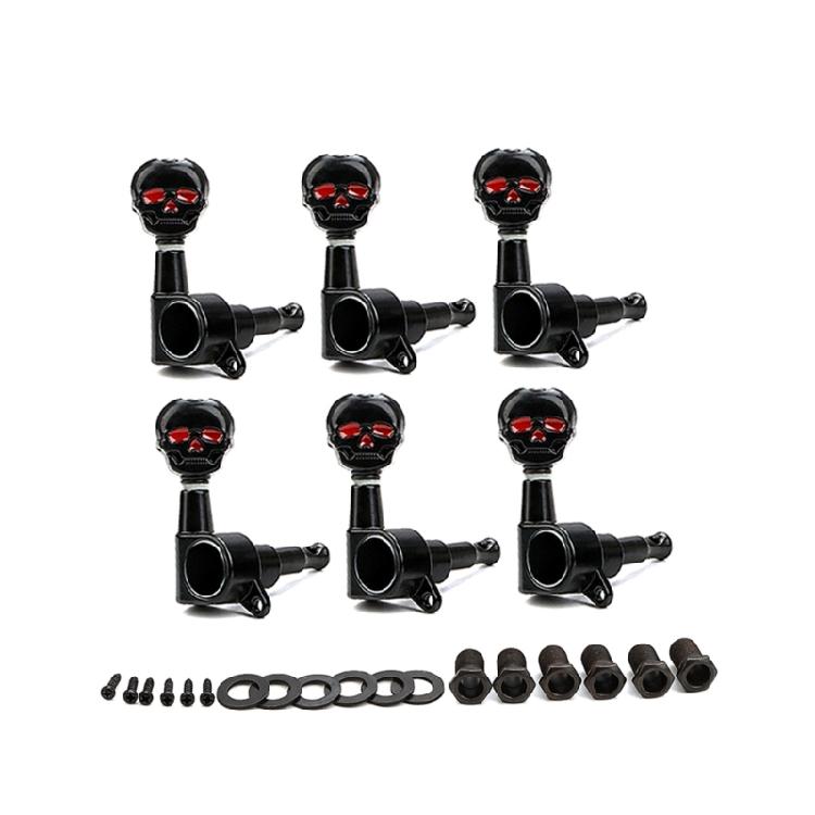 6Pcs Skull Button Tuning Pegs Keys Tuner Machine Heads Black Guitar Tuning Pegs Guitar Accessories Easy to Install 1