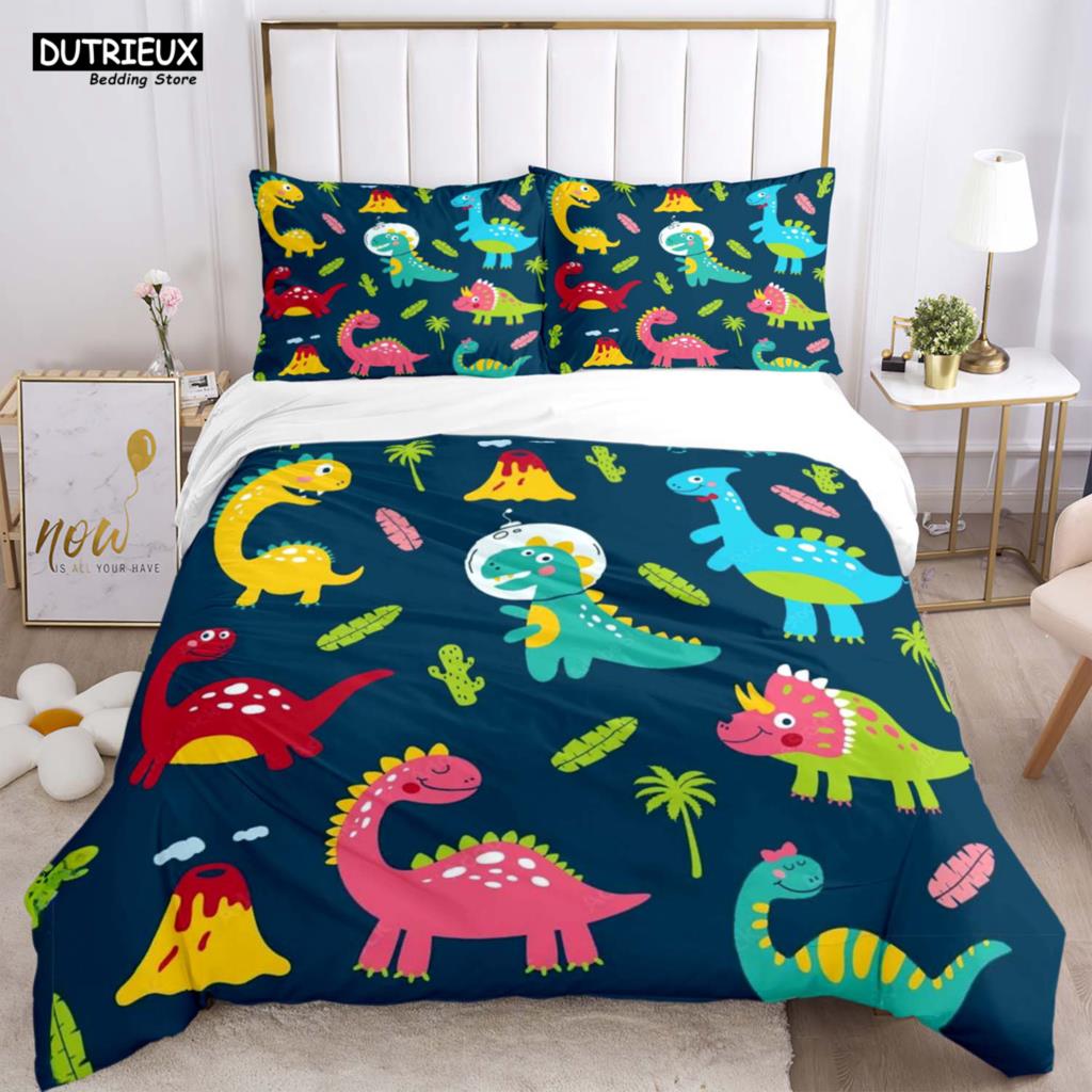 Cute Little Dinosaur Covered With Printed Bedding Cute Style Bedding Set Luxury Customized For Children Queen Bedding Set