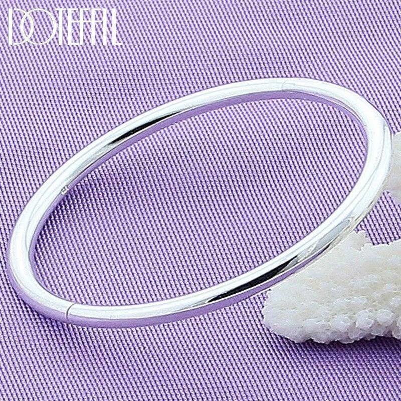 

DOTEFFIL 925 Sterling Silver Solid Smooth Opening Bangles Bracelet For Woman Wedding Engagement Party Jewelry
