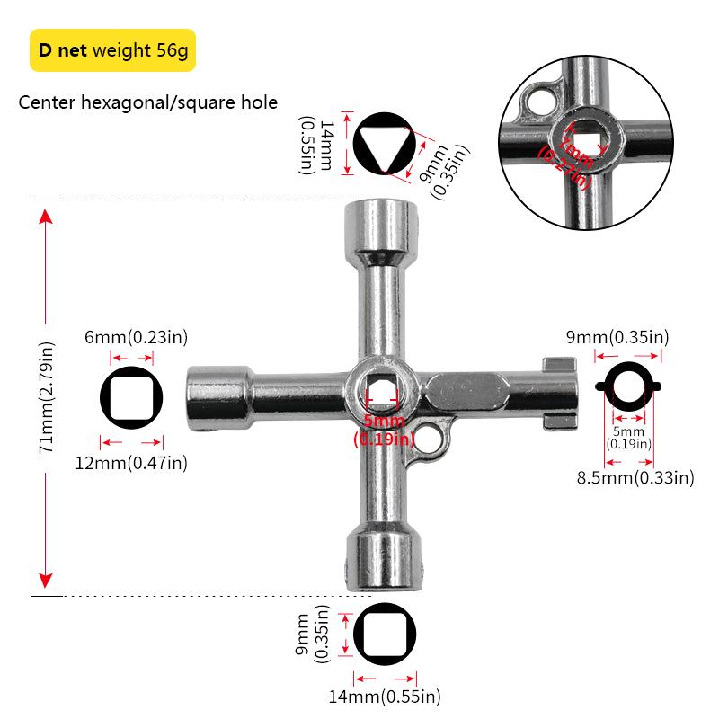 Water Meter Valve Key, Inner Triangle Wrench, Multi-Purpose Tool, Electric Control Cabinet Car Elevator Cross Key Wrench