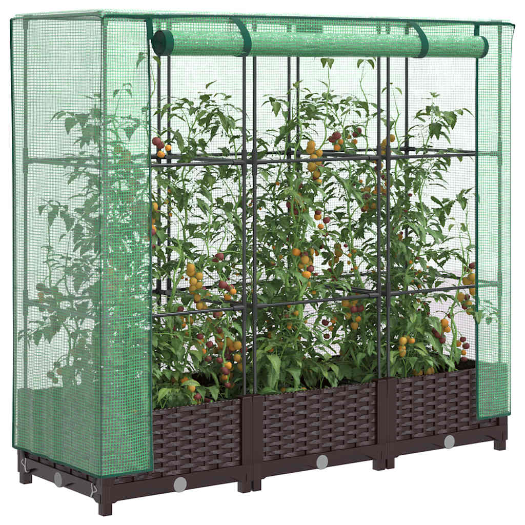 Vidaxl Erhöhtes Pflanzbeet mit Gewächshaus, Rattan-Optik, 120x40x123 cm