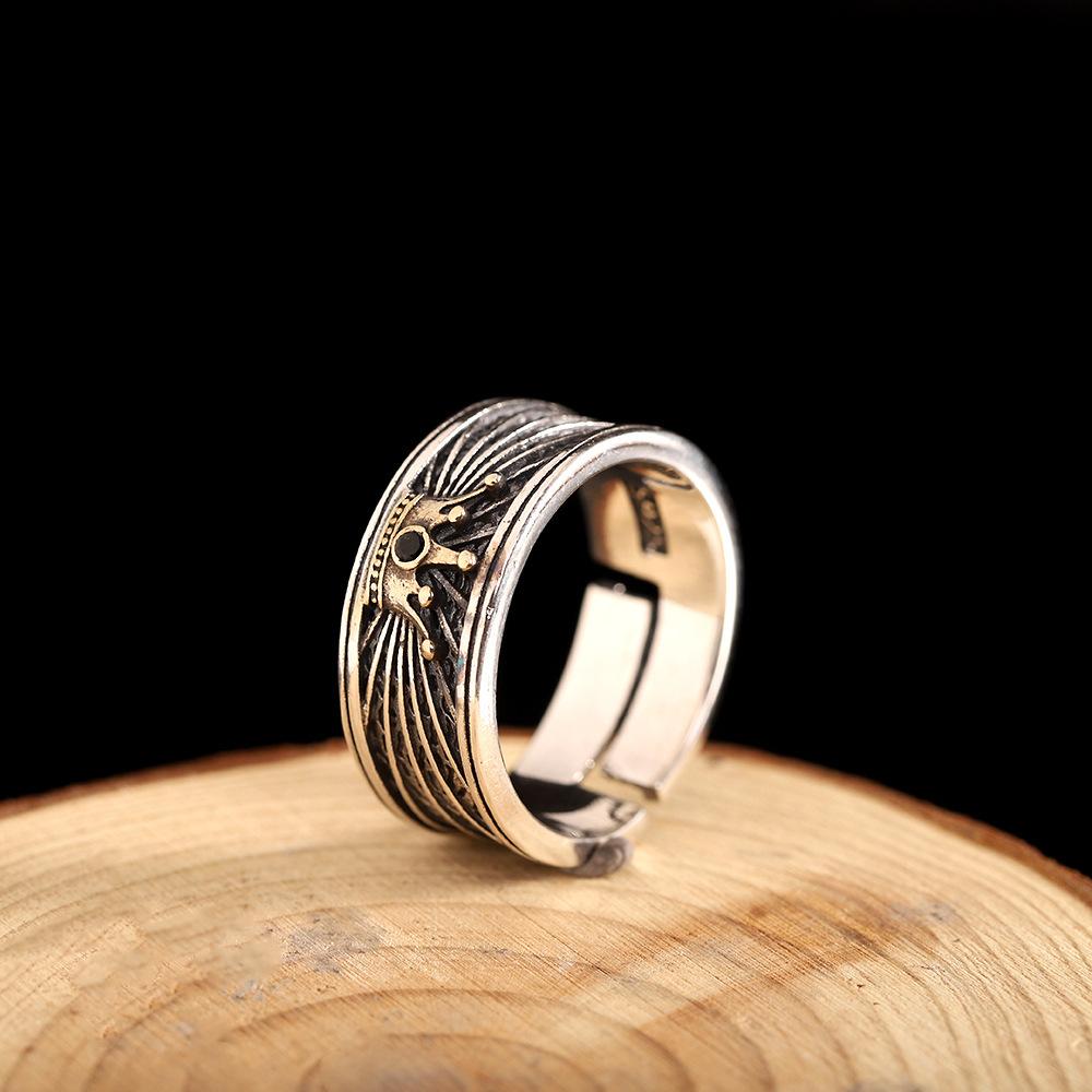Retro Men's Ring Punk Open Adjustable Hip-hop Ring Index Finger Ring Wide Face Women's Trendy