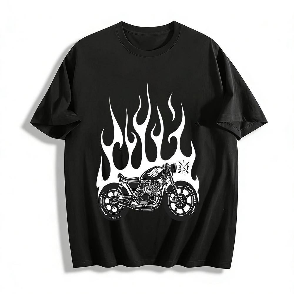 

Vintage Motorcycle Print Casual Tee Cool American Moto Culture Loose Top Pure cotton T-shirt XXS