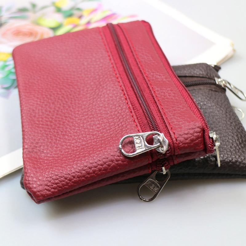1pc Wallet Pouch Small Coin Purse New PU Leather Solid Color Storage Card Holder Korean Zipper