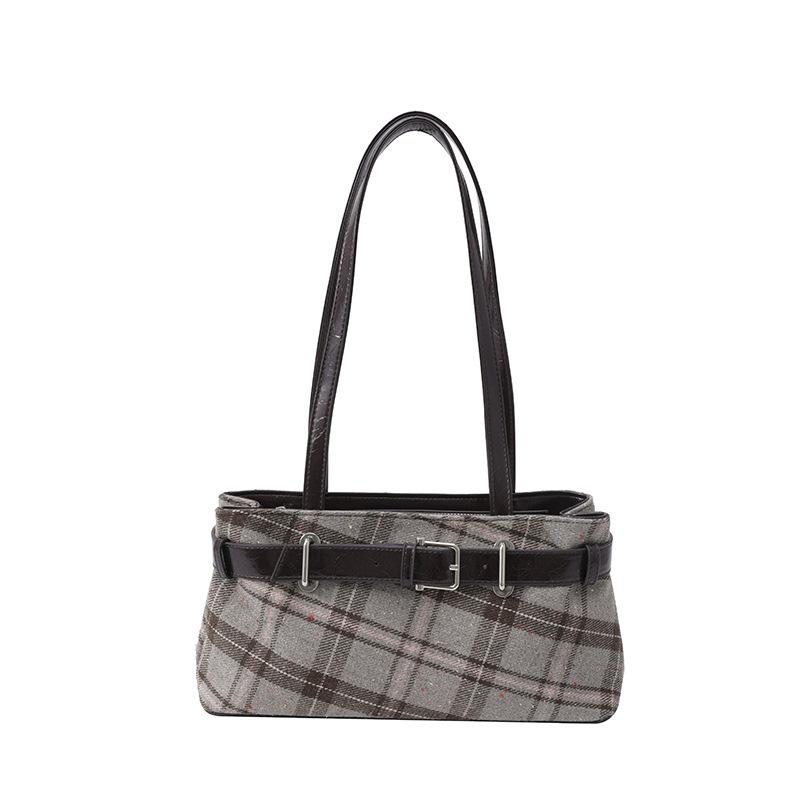 Fashiable Retro Soft PU Leather Checked Shoulder Bags Large Capacity Bags for Women Zipper Cloth Women's Handbags