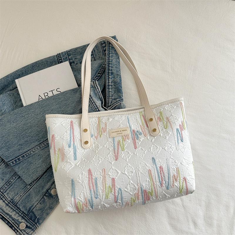Повседневная вместительная сумка для поездок на работу женская новая модная студенческая полосатая вышитая сумка-тоут