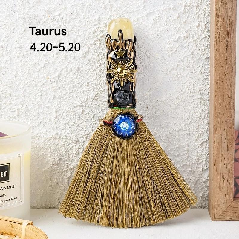 Exquisite Natural Crystal Column Point Stone Broom Handmade Mini Witch Broom Ornaments Rough Stone Broom Craft