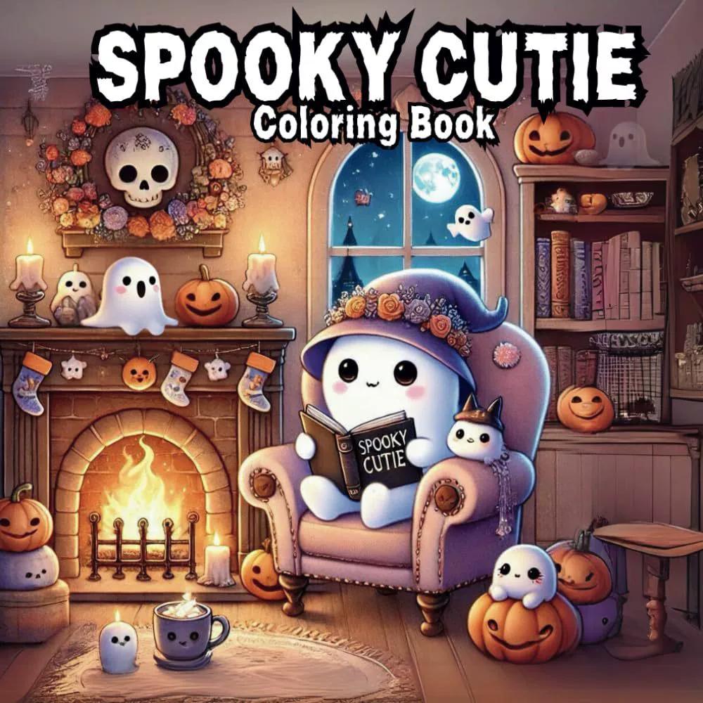 Strašidelná roztomilá omalovánka na Halloween - Umění pro úlevu od stresu pro děti i dospělé, Perfektní dárek na večírky a narozeniny