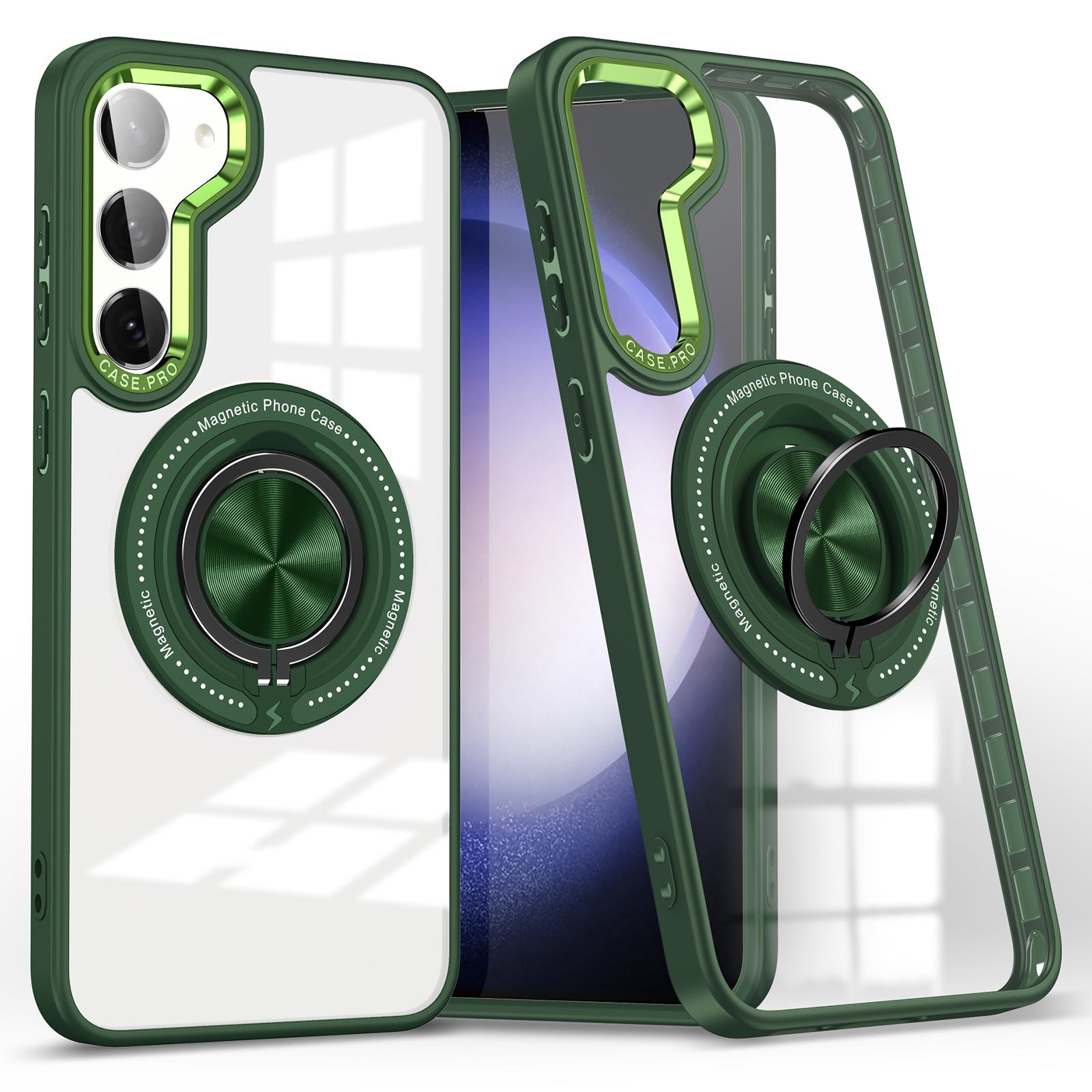 

For Samsung Galaxy S23 Case PC+TPU 2-in-1 Magnetic Kickstand Phone Cover Blackish Green