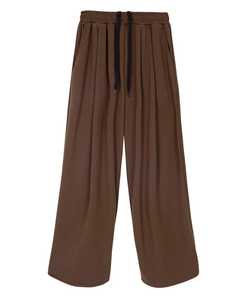 LXT Double-Pleat Hidden String Wide Sweatpants [Brown]