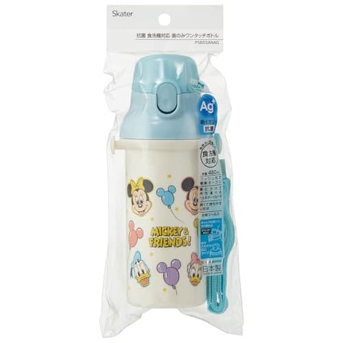 Skater Children's Plastic Water Bottle 480ml One Push Open/Close Antibacterial Child Friendly Lightweight Antibacterial Treatment Made In Japan Disney