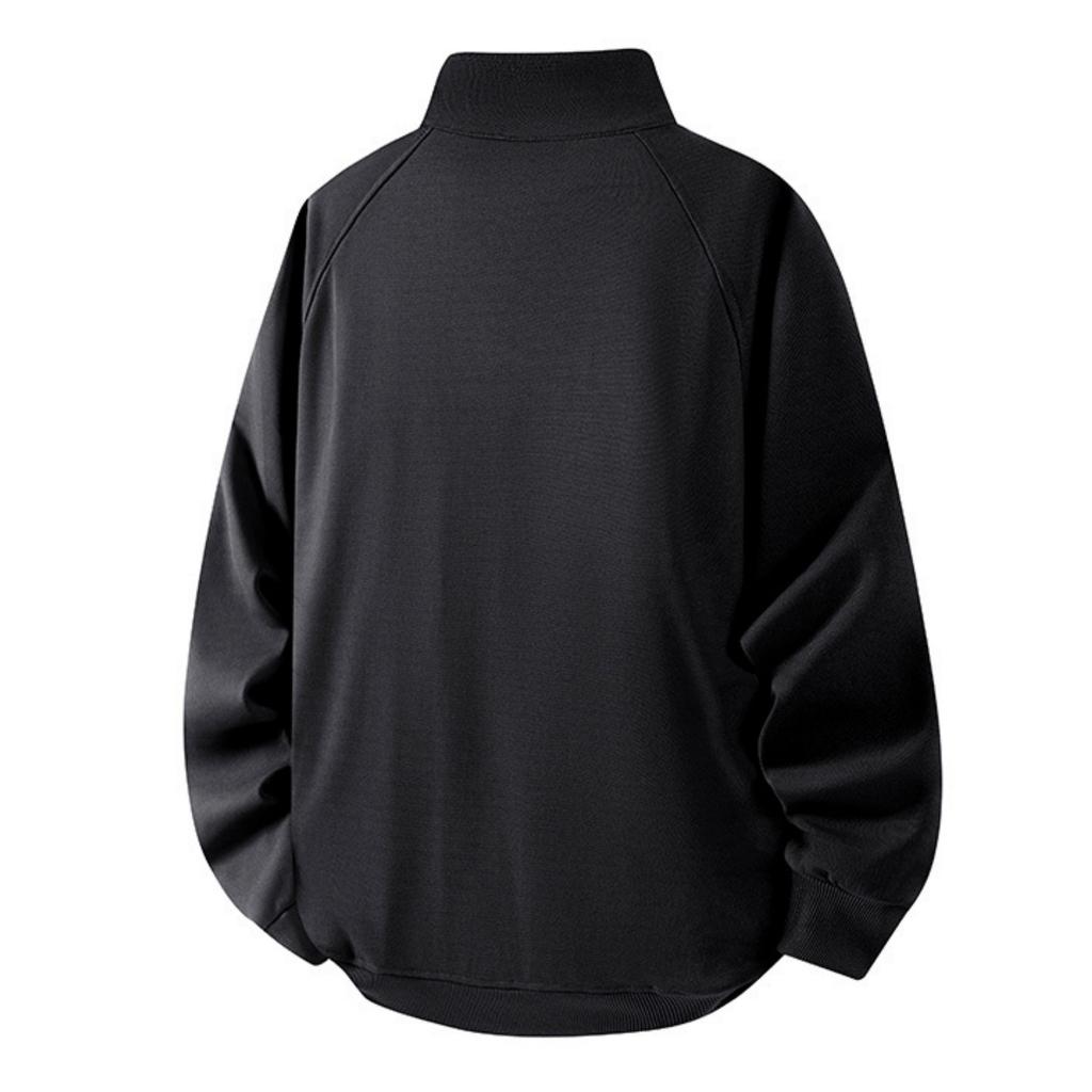 Men's Solid-color Casual Button-down Stand-up Collar Hoodie, Men's Loose Sporty Base Pullover Hoodie