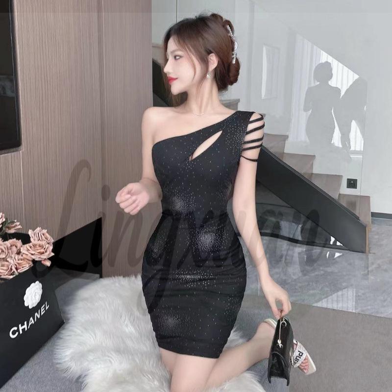 Chic One-Shoulder Mesh Bodycon Dress