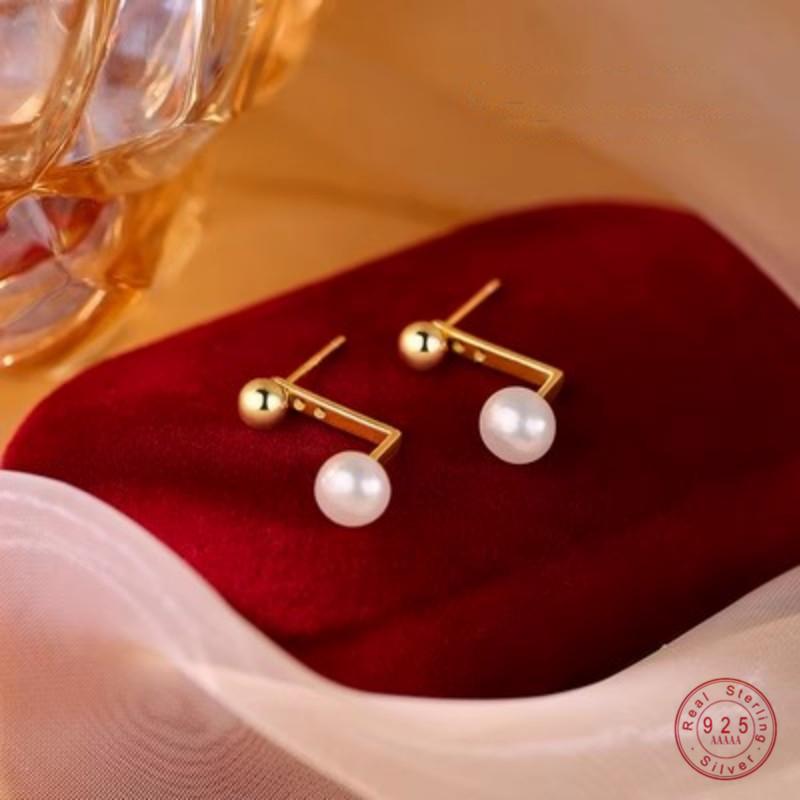 Korean 925 Sterling Silver Beads Pearl Back Hanging Earrings for Women Temperament Gentle Party Wedding Jewelry Accessories