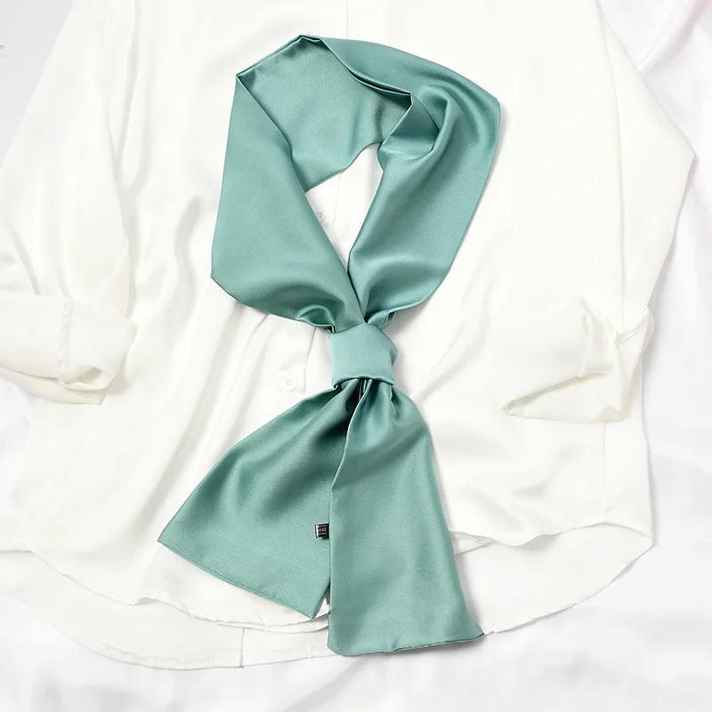 Long Women Neck Scarf Plain Headband Silk Satin Hair Scarf Female 15x140cm Fashion Skinny Bag Scarves For Ladies Beige Pink