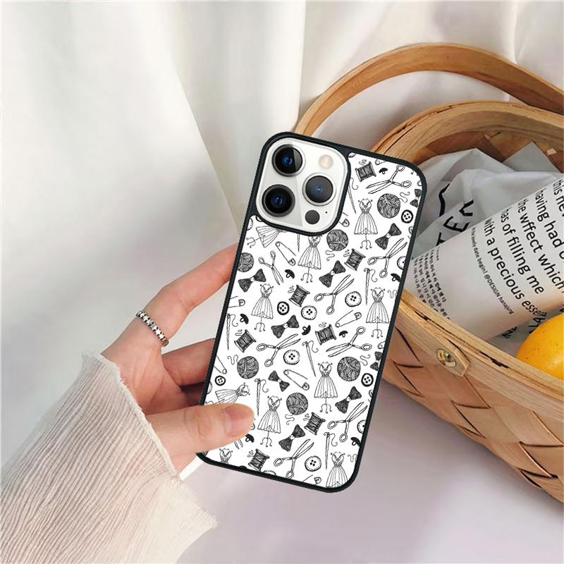 sewing machine tailor elements pattern Phone Case For iPhone 17 Air 16 15 14 11 12 13 Pro MAX Plus coque Cover