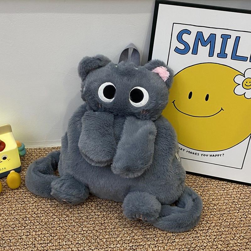 Cartoon Cat Siamese Plush Animal Backpack With Adjustable Shoulder Straps