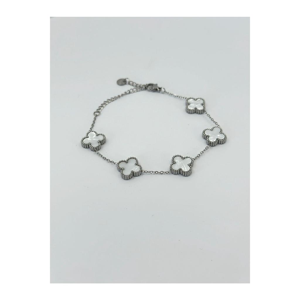 Women's White Double-sided Steel Bracelet With Silver Chain