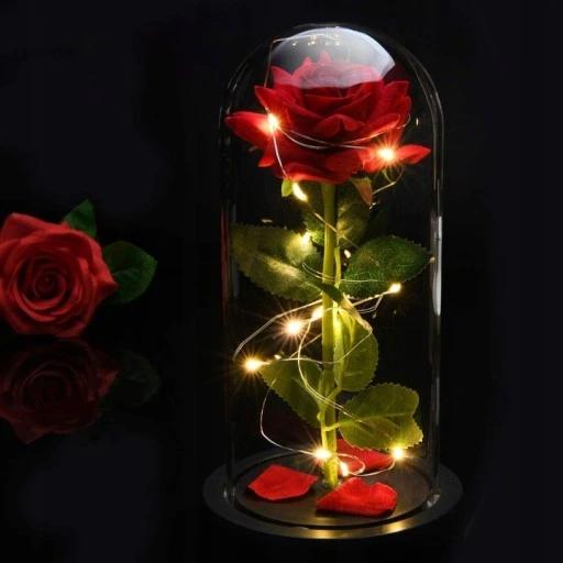 Wieczna Róża W Szkle Prezent Flower Box Dzień Kobiet Czerwona Świecąca Led