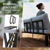 Garden Set 4 Pieces with 2 2-Seater Loveseats and 2 Coffee Tables In Metal and Composite Wood, Grey Black and Teak