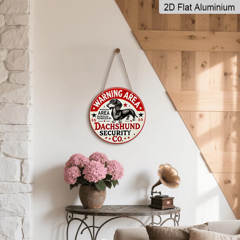 2D Flat, 1pc Aluminum Sign Decor, Retro "Be Careful with Sausage Dogs" Sign, 7.87in Decorative Wall Art Plaque with Red Border, Playful Sausage Dog