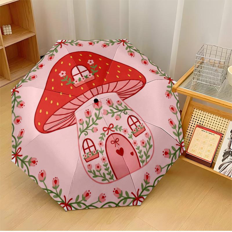 

Mushroom Circle Theme Automatic Umbrella Compact 8-Rib Design Sturdy Construction Durable Umbrella Stylish Accessory