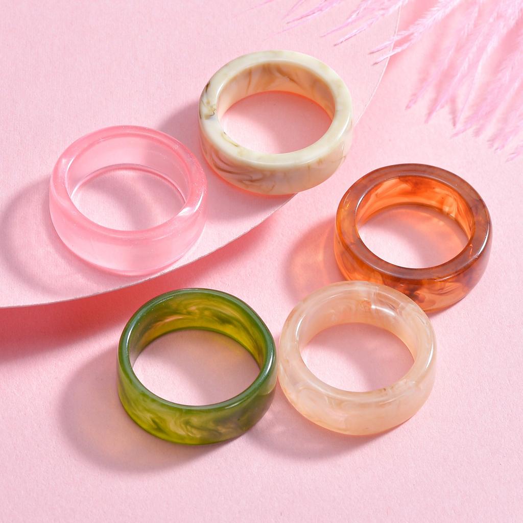 Hot Charm Colorful Transparent Rings Marble Pattern Geometric Resin Acrylic Rings for Women Jewelry Travel Gifts
