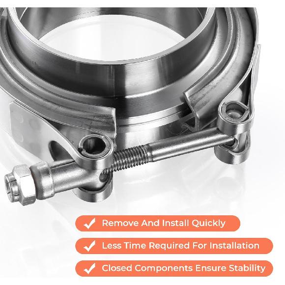 1.75 Inch V Band Clamp With Flange Male Female, 304 Stainless Steel V-Band Flange Kit For Turbo, Downpipes, Exhaust Systems