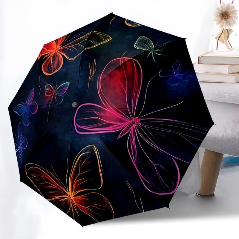 1pc Butterfly Fantasy Automatic Folding Umbrella - 8-Rib Compact Travel Umbrella Durable & Portable for Outdoor Use, Perfect Gift for Birthdays039