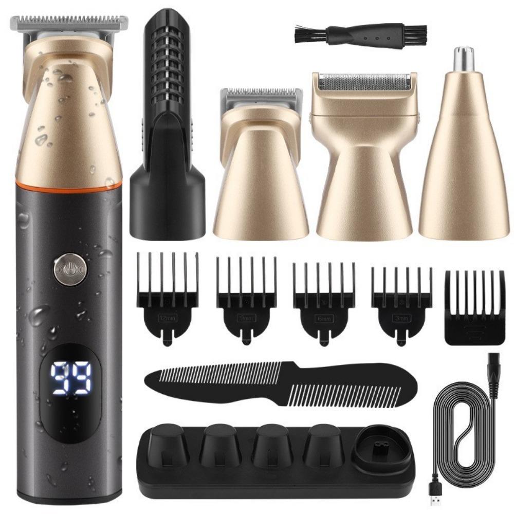 Men's 5-in-1 Professional Electric Hair Trimmer LCD Hair Clipper Shaver Rechargeable Body and Nose Hair Trimmer Set