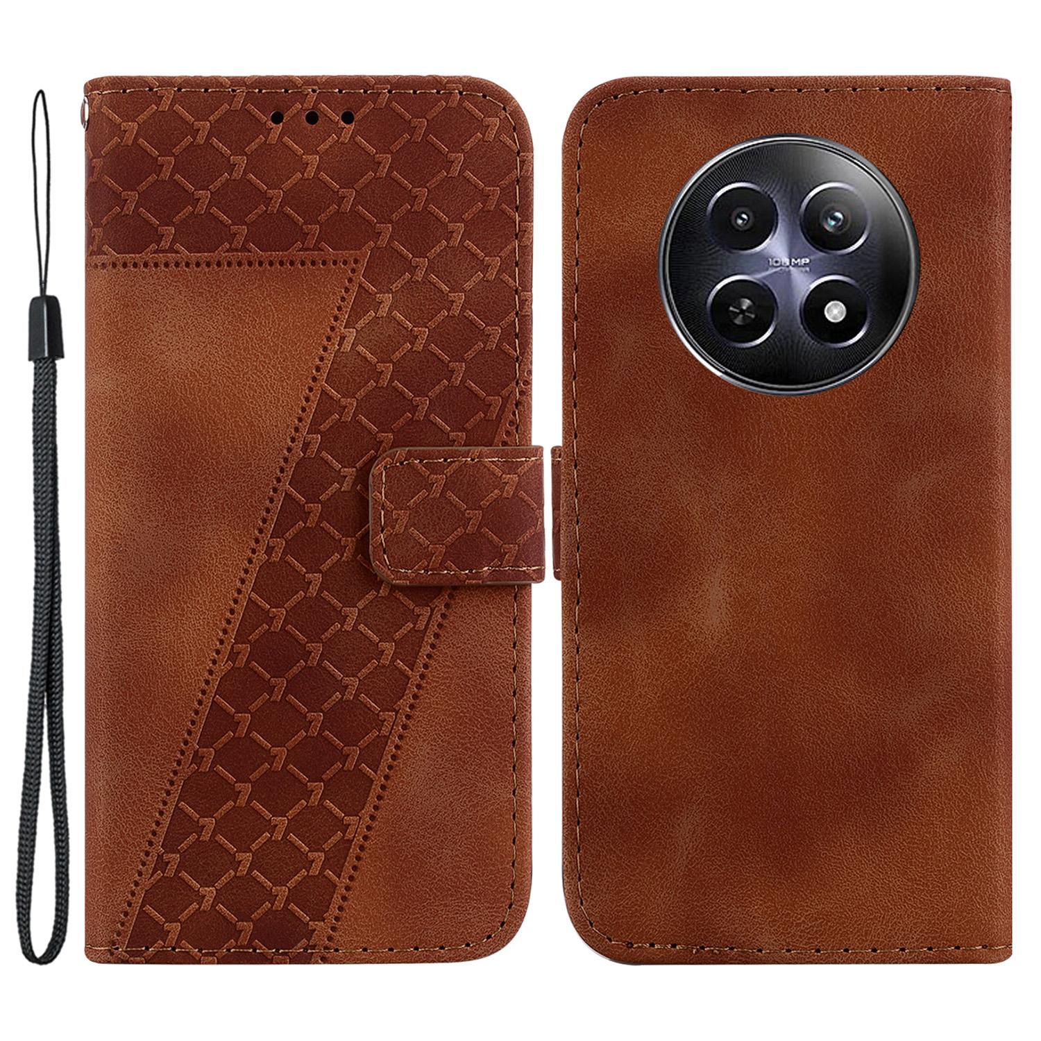 

Для Realme 12 5G/12x 5G Чехол-кошелек для телефона с 7-образной печатью, складная подставка, кожаная обложка Brown