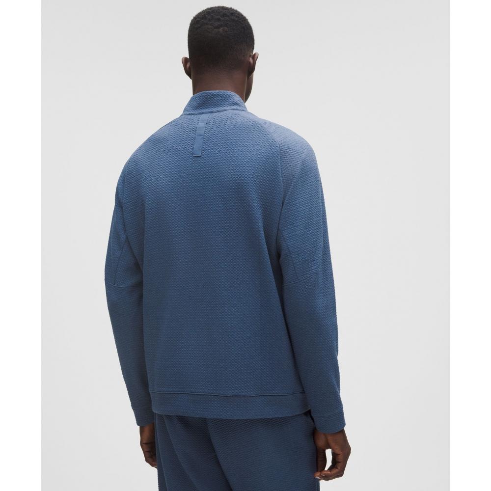 Lululemon Textured Double Knit Cotton Half Zip Heathered Blue Twill Black