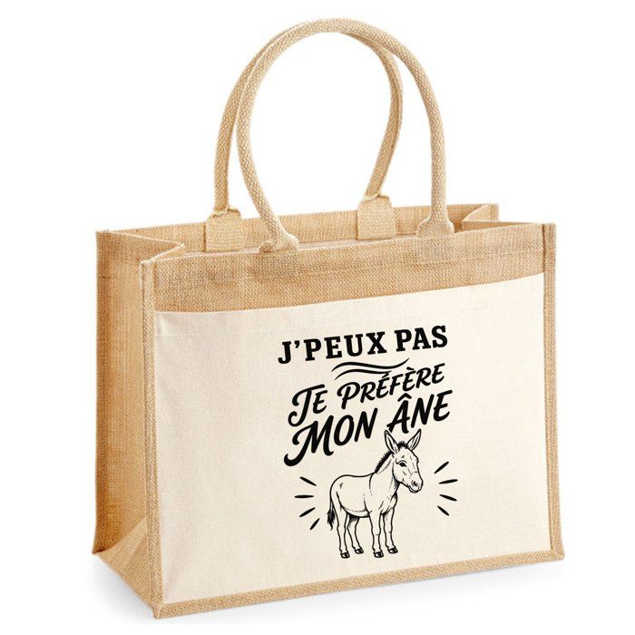 Cabas - PLANETEE - J'peux pas minimaliste - Toile de jute et coton - Illustration âne - 21 L