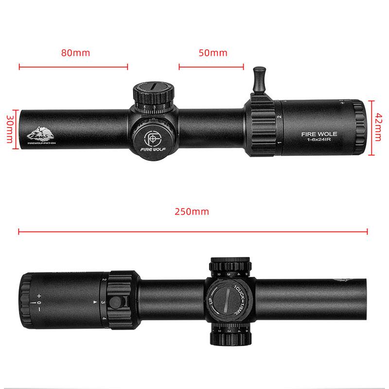 FIRE WOLF HD 1-6X24 IR Compact Hunting Scope Tactical Scope Glass Etched Crosshair Wide Field Optical Sight