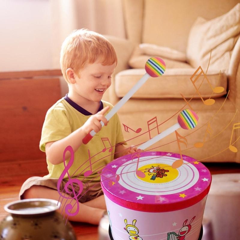 Floor Drum with 2 Mallets Percussion Instrument Rhythm Drum Educational Musical Toy With Wood Stick Hand Drum Enduring