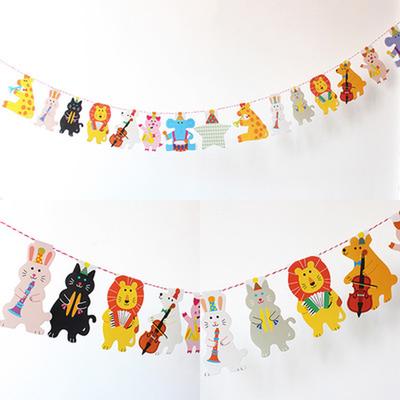 Length 2m Paper Happy Family Birthday Party Animal Shape Colourful Flag 1 Set/bag