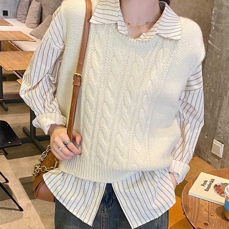 Women's Coffee Colored Knitted Vest for Outer Wear Autumn and Winter Wool Vest Brown Gilet Top
