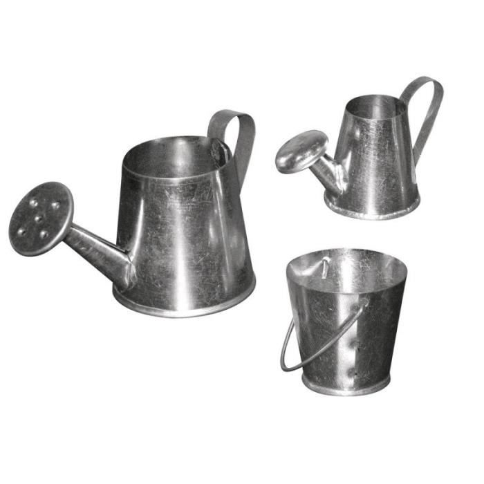 Accessoire mini jardin - Rayher - Set de burettes - Métal argenté - Petit arrosoir - Grand arrosoir