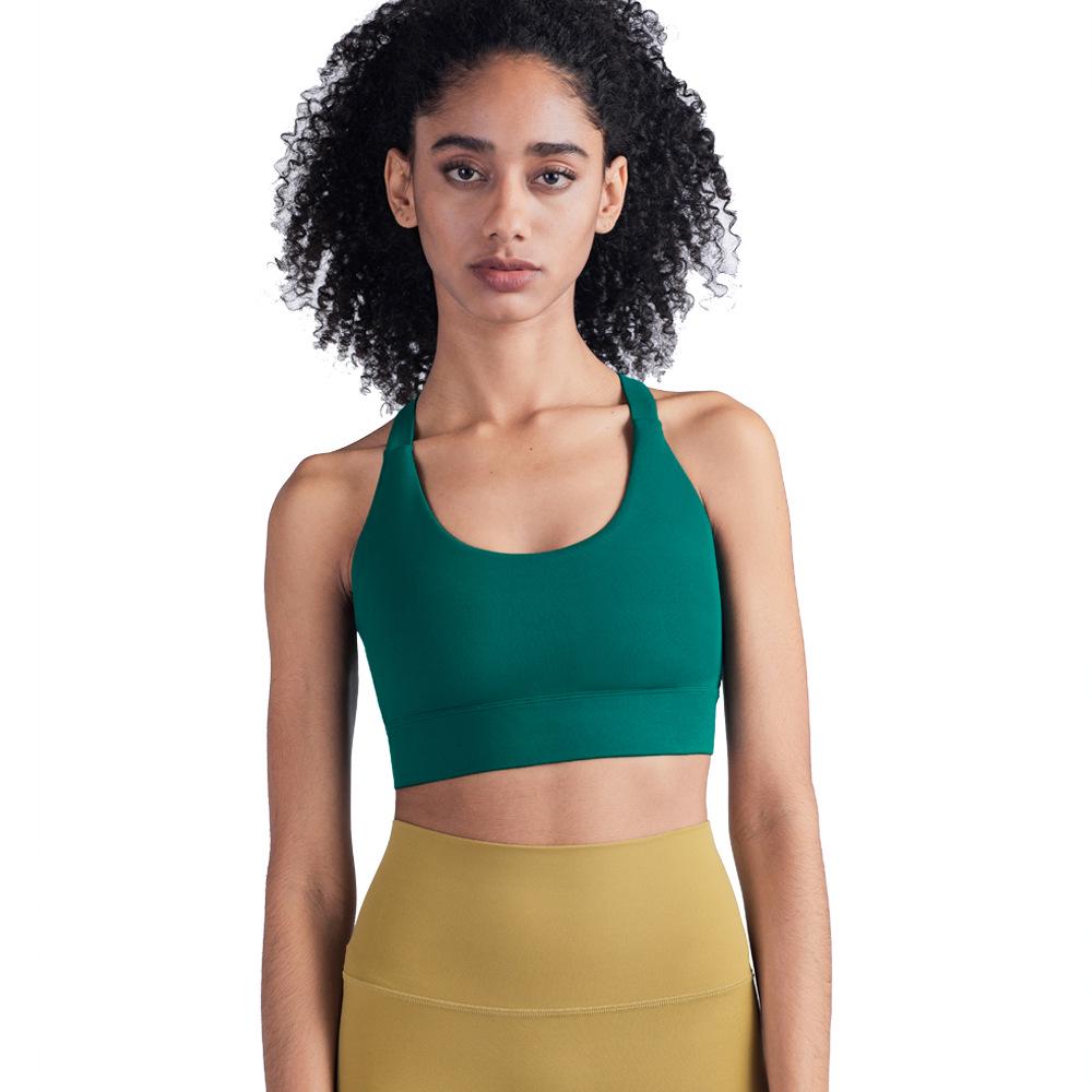 Women's Summer Solid Hollwo Out Yoga Vest Shockproof Sports Bra with Buckle Beauty Back Fitness Running Bra