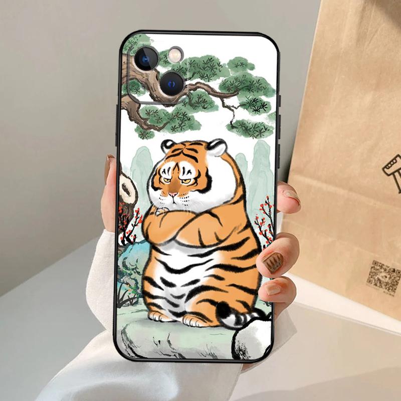 

Мультяшный толстый тигр Чехол для iPhone 16 15 14 13 11 12 Pro Max XS X XR Plus Задняя крышка для iPhone 16 15 14 12 13 Mini iPhone XR