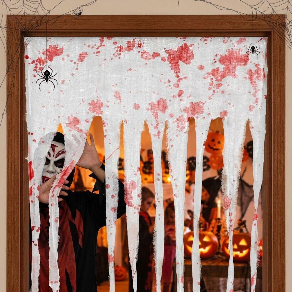 Irregular Frayed Torn Strip Scary Bloody Curtain Blood Splatter Gauze Door Hanging  Ghost Festival