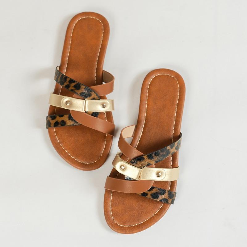 Fashion Ladies Shoes 2024 Hot Sale Peep Toe Women's Slippers Fashion Leopard Print Daily Slippers Women Summer Plus Size Flat Slippers