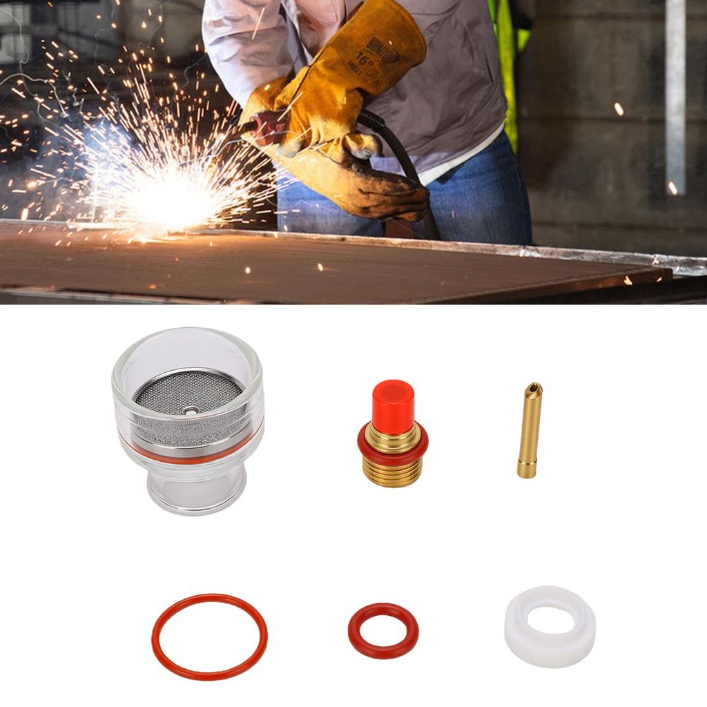 Welding Cup Kit Fit for WP 17 18 26 Torch Glass Gas Lens Ceramic Gasket Brass Collet Silicone Rings 1Celsius16 Inch 1.6mm