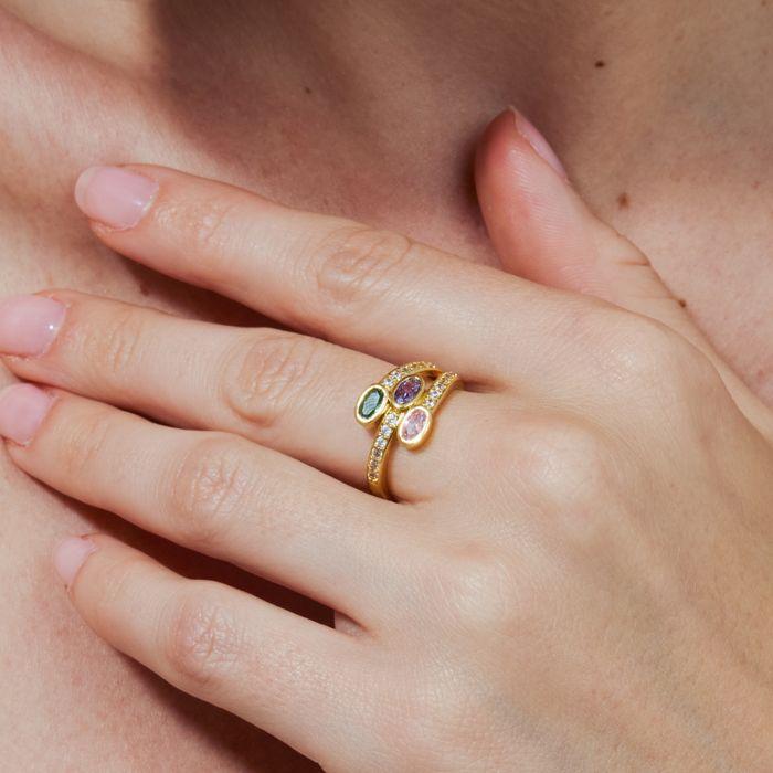 Bague - LUXENTER - Folant - Alliage métallique - Zirconium multicolore - Finition or jaune 18 carats