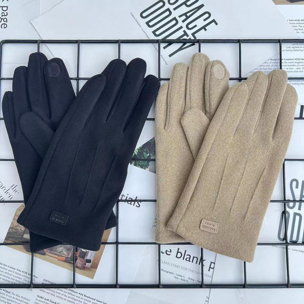 Men'S Gloves Fleece Warm German Fleece Windproof And Cold Proof Touch Screen Cycling Driving Gloves