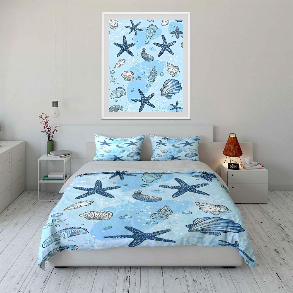 Starfish and Seashells Pattern. Bedding Sets Duvet Cover Sets Duvet Covers Pillowcases(1 * Duvet Cover 2 * Pillowcases Without Duvet Insert)