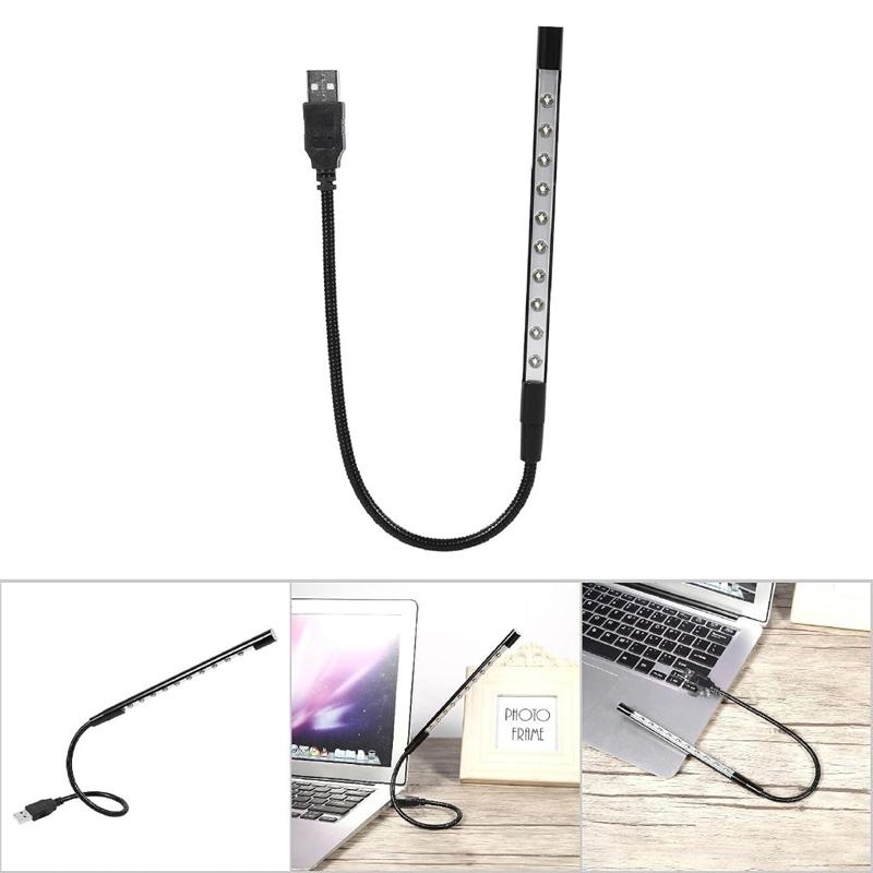 USB LED Reading Light Black Metal Flexible Book Lamp 5V 10 LED Portable Mini Night Light for Laptop Computer Notebook Desk