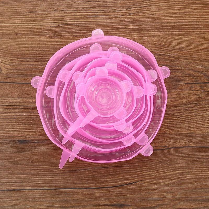 6PCS Silicone Fresh-keeping Cover Reusable Stretch Canning Lids Refrigerator Microwave Airtight Plastic Wrap Kitchen Accessories