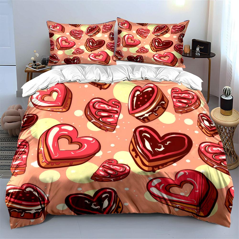 Heart Shaped Decorative Sticker Set Soft Comfortable Duvet Cover Bedding Set Included 1*Duvet Cover & 2*Pillowcases, Gift