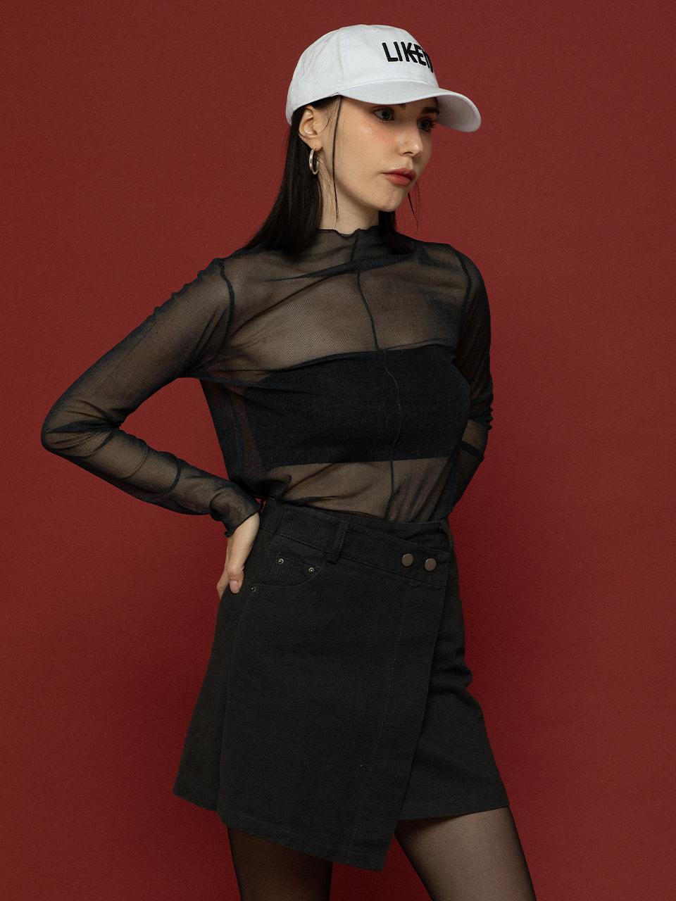More Like It See-Through Long Sleeve Turtleneck Charcoal